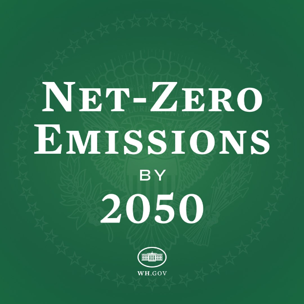 Weißer fetter Text auf einem grünen Hintergrund, der 'netto-null-Emissionen bis 2050' liest.