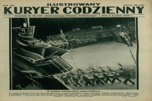 Ein altes Buchcover mit einer Marschkapelle, die mehrere Personen umfasst, einige halten Musikinstrumente und es gibt begleitenden Text.