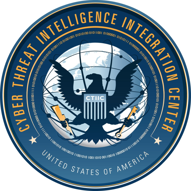 Das Logo des Cyber Threat Intelligence Integration Center (CTIC), das einen blauen Kreis mit einer weißen Silhouette einer Person in der Mitte zeigt, umgeben von einem weißen Ring mit dem Text 'CTIC' in Blau auf einem weißen Hintergrund.