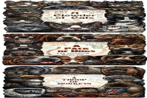 Ein Collage aus verschiedenen Tiergesichtern, jeweils aus Buchstaben und Text von Papieren zusammengesetzt.