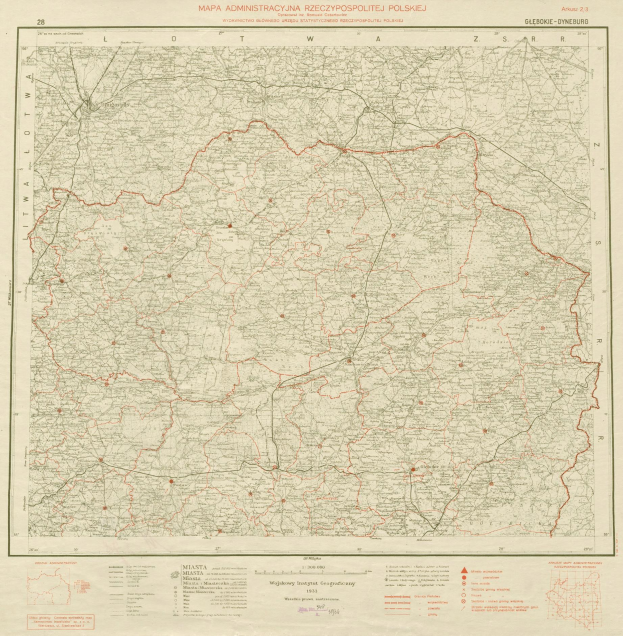 Alte Karte Polens mit roter Linie und handgeschriebenem Text auf vergilbten Papier.