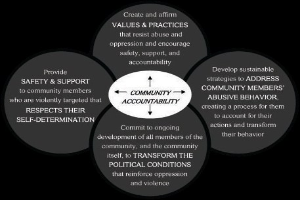Ein Diagramm mit der ├ťberschrift "Gemeinschaftliche Rechenschaftspflicht", das einen zentralen Kreis zeigt, der über Pfeile mit drei überlappenden Kreisen verbunden ist, alle in kr├Ąftigen, leuchtenden Farben.