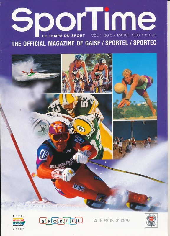 Titelbild von *Sporttime Magazine* März 1996 mit Ski- und Snowboard-Inhalten.
