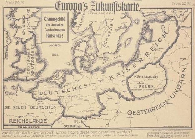 Ein verblasstes frühes 20. Jahrhundert-Karte von Europa, die die Grenzen der Europäischen Union auszeichnet, mit handgeschriebenen Anmerkungen auf altem Papier.