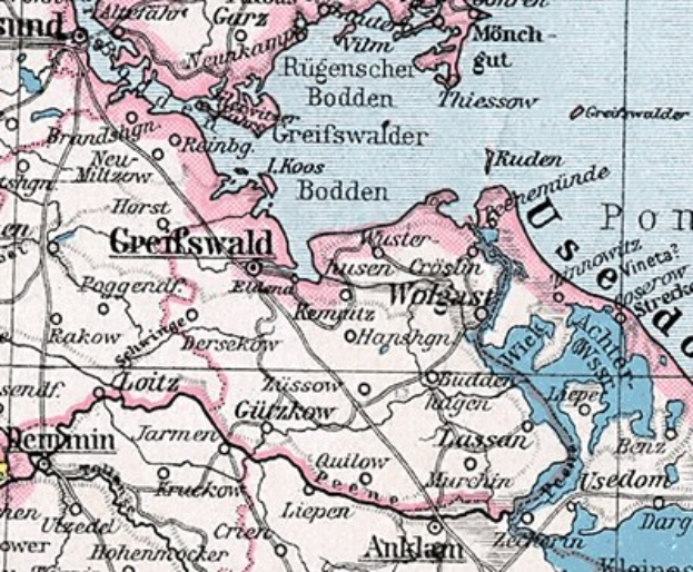 Eine Karte des Deutschen Reichs im 19. Jahrhundert mit der Ausdehnung der Chinesischen Mauer, die Städte, Ortschaften und geografische Merkmale anzeigt.